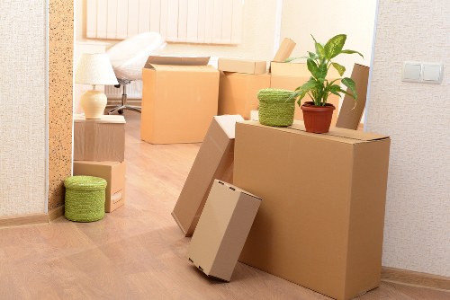 Organised boxes and household items prepared for moving day