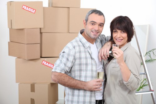 Packed moving boxes ready for a house move in Motspur Park
